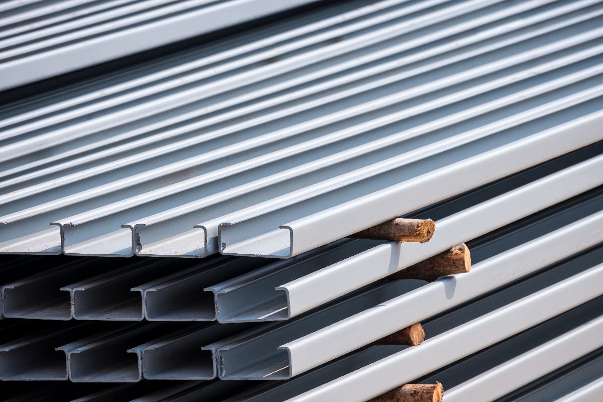 Construction materials stored outdoors at a project site